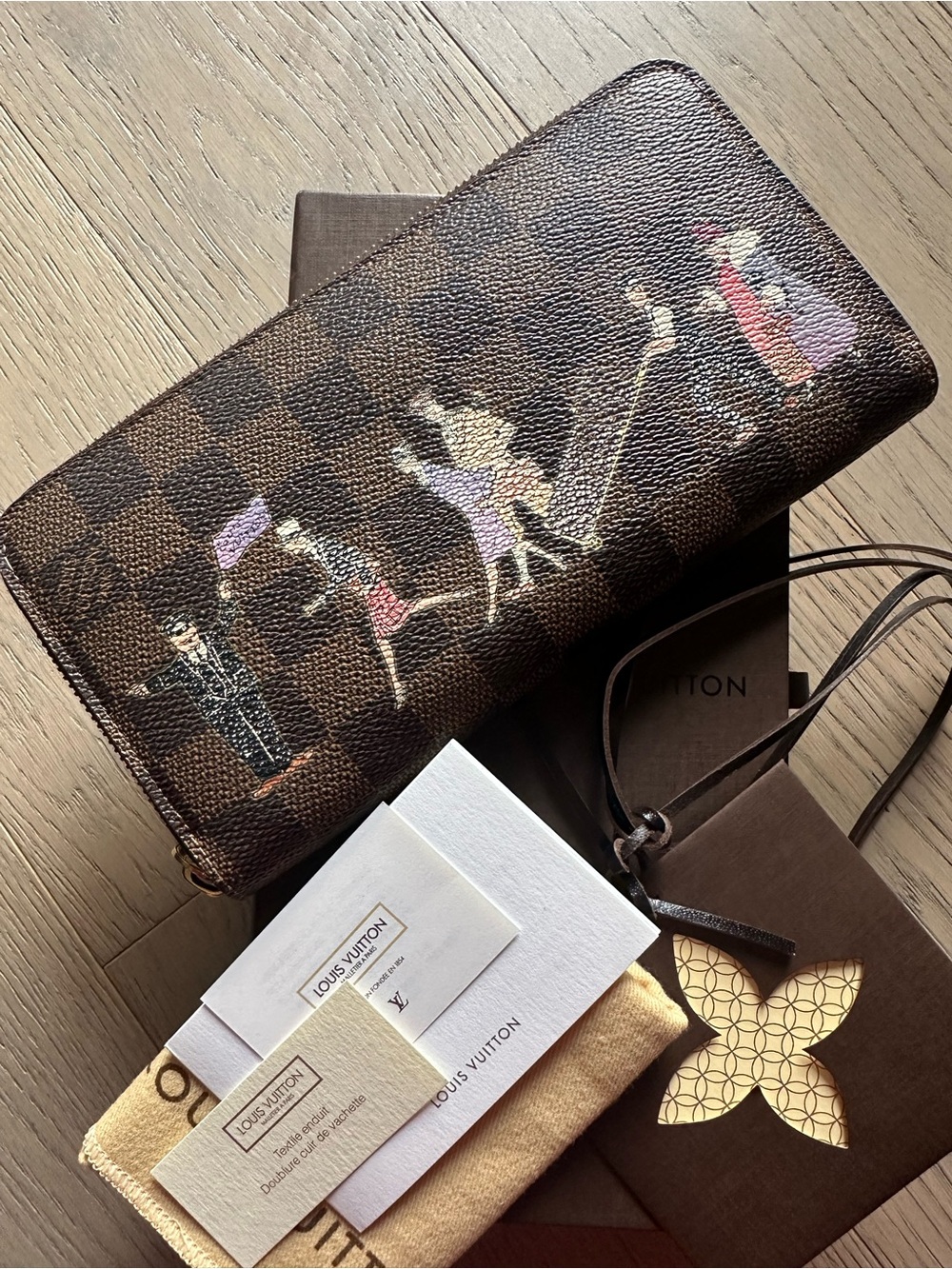 Louis Vuitton Damier Ebene Evasion Zippy Wallet Limited Edition Purple Full Set